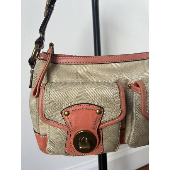 RARE Vintage Y2K COACH 65th Anniv Legacy Signature Beige Coral/Pink Leather Bag - Picture 6 of 16
